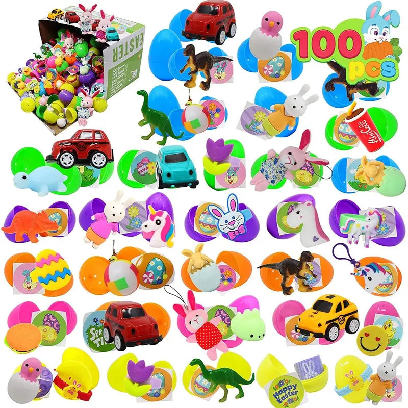 BARKOMA® Prefilled Easter Eggs Toys and Stickers for Easter Egg Hunt, Filled with Toys Party Favors for Kids Boys Girls Easter Eggs Hunt, Basket Stuffers Fillers, Classroom Prize Supplies Kids Outdoor Play
