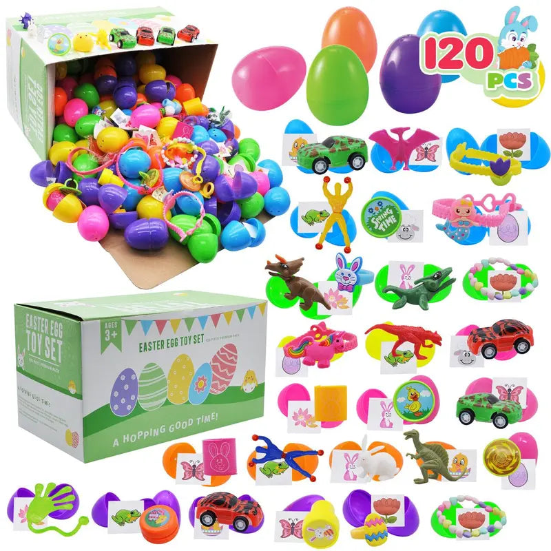 BARKOMA® Prefilled Easter Eggs Toys and Stickers for Easter Egg Hunt, Filled with Toys Party Favors for Kids Boys Girls Easter Eggs Hunt, Basket Stuffers Fillers, Classroom Prize Supplies Kids Outdoor Play