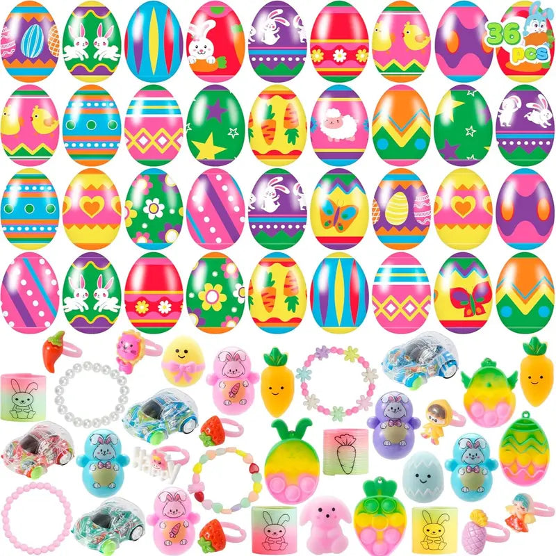 BARKOMA® Prefilled Easter Eggs Toys and Stickers for Easter Egg Hunt, Filled with Toys Party Favors for Kids Boys Girls Easter Eggs Hunt, Basket Stuffers Fillers, Classroom Prize Supplies Kids Outdoor Play