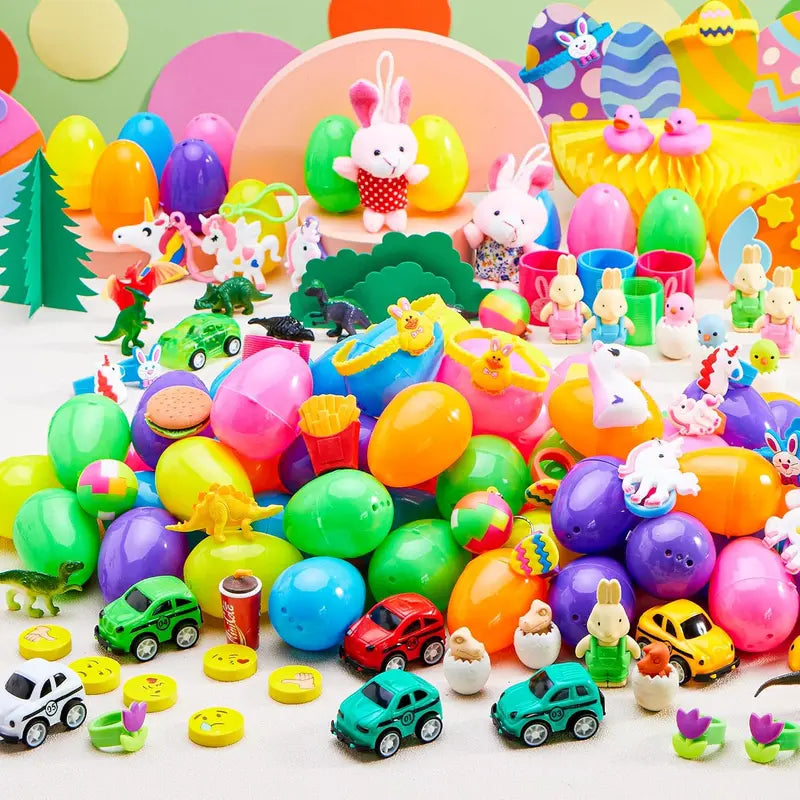 BARKOMA® Prefilled Easter Eggs Toys and Stickers for Easter Egg Hunt, Filled with Toys Party Favors for Kids Boys Girls Easter Eggs Hunt, Basket Stuffers Fillers, Classroom Prize Supplies Kids Outdoor Play